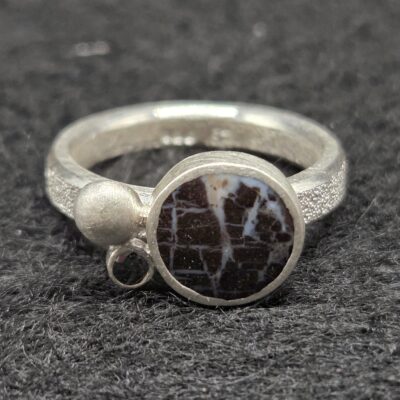 Parker Petrified Wood and Black Diamond Sterling Silver Ring