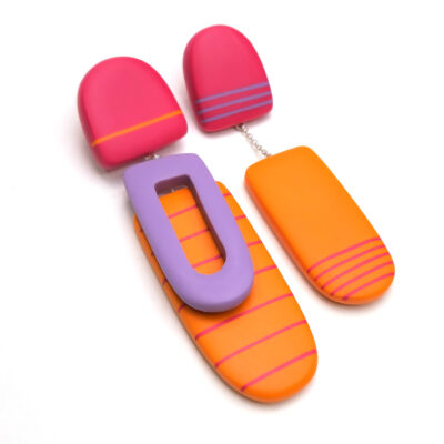 Arch drop earrings – orange, cerise and lilac